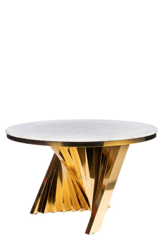 Waterfall Marble Top Round Dining Table in Gold