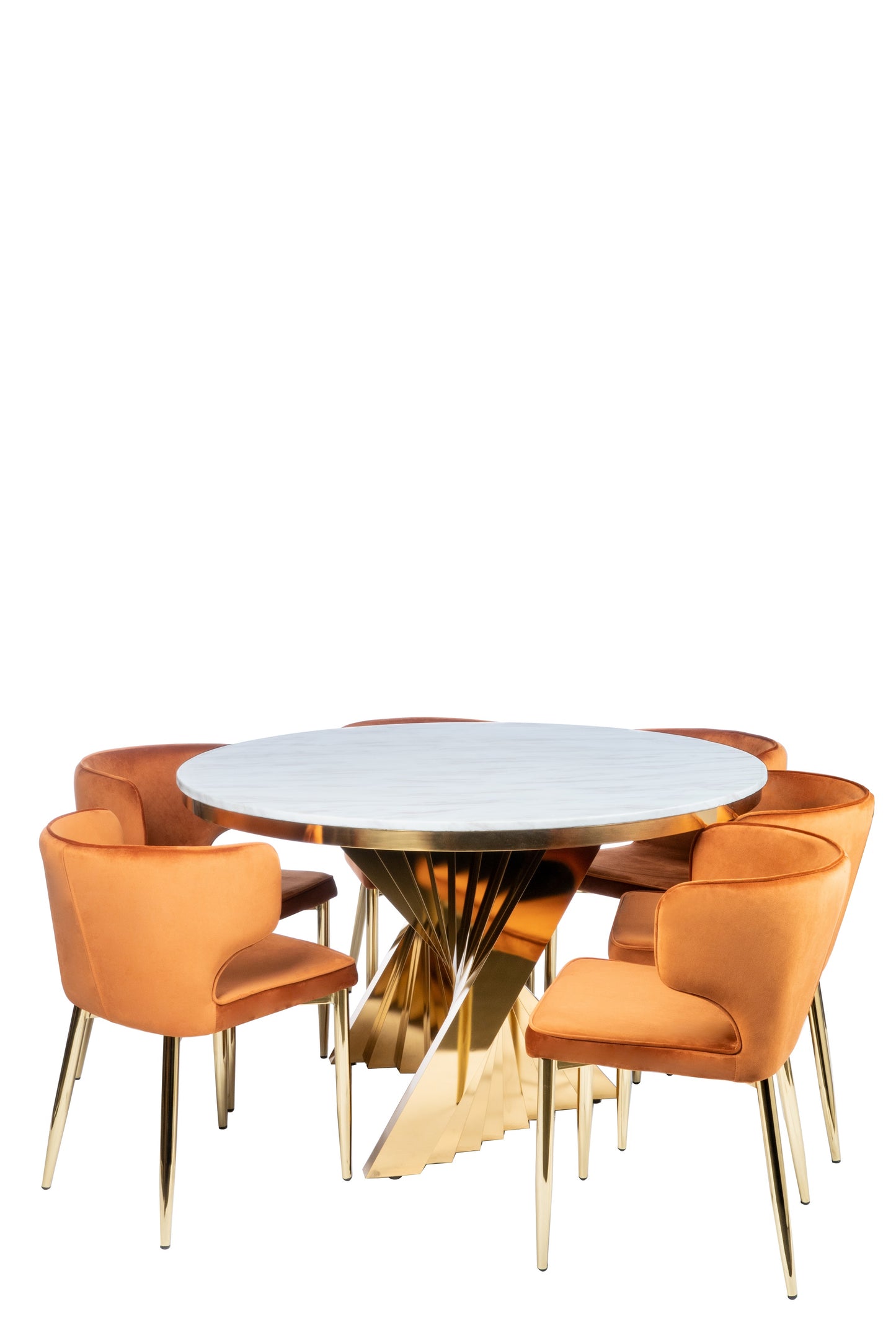 Waterfall Marble Top Round Dining Table in Gold