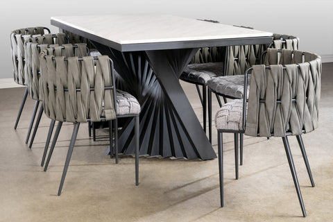 Black Waterfall Dining Set for 8 in Gray