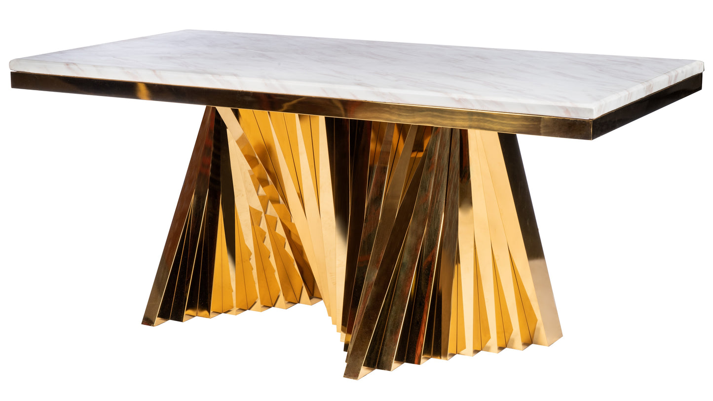 Waterfall Marble Top Dining Set for 8 in Black and Gold