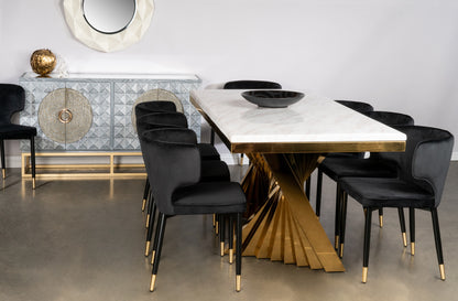 Waterfall Marble Top Dining Set for 8 in Black and Gold