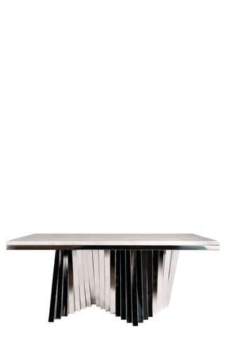 Waterfall Rectangular Marble Top Dining Table in Chrome