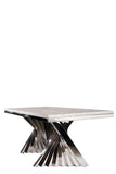 Waterfall Rectangular Marble Top Dining Table in Chrome