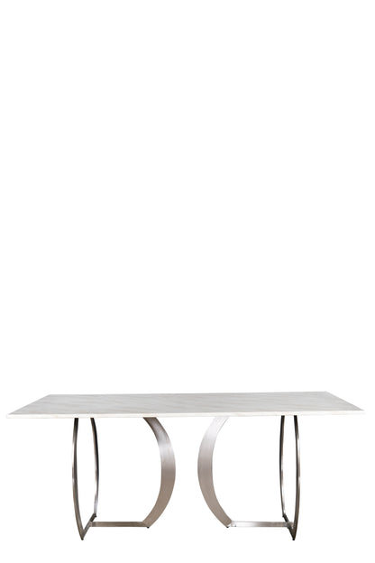 Monique Rectangular Marble Top Dining Table in Silver