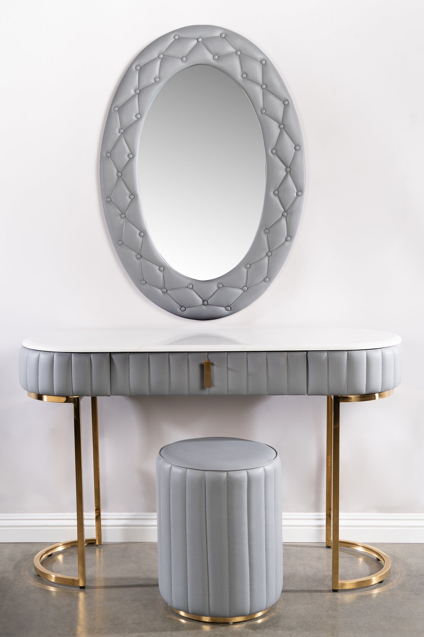 gray vanity mirror