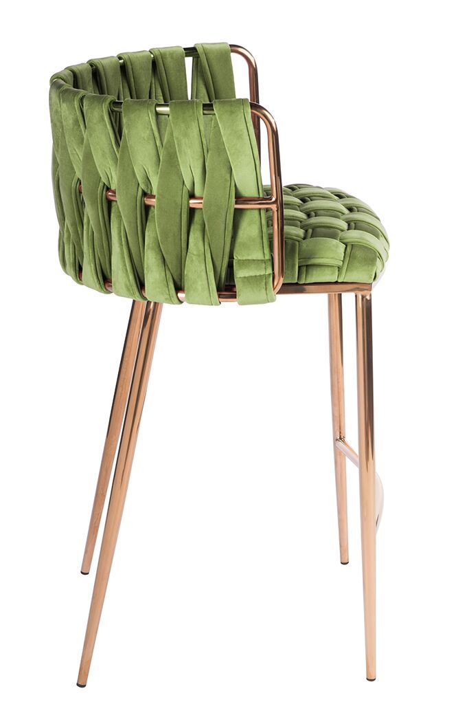 green upholstered kitchen stool