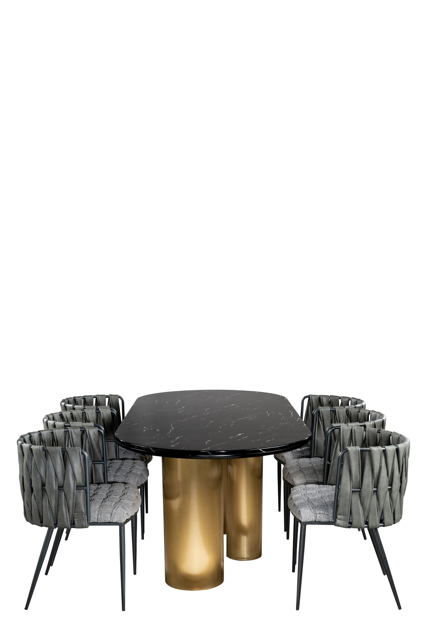 Balmain Marble Top Oval Dining Table for 6 with Gray and Black Chairs