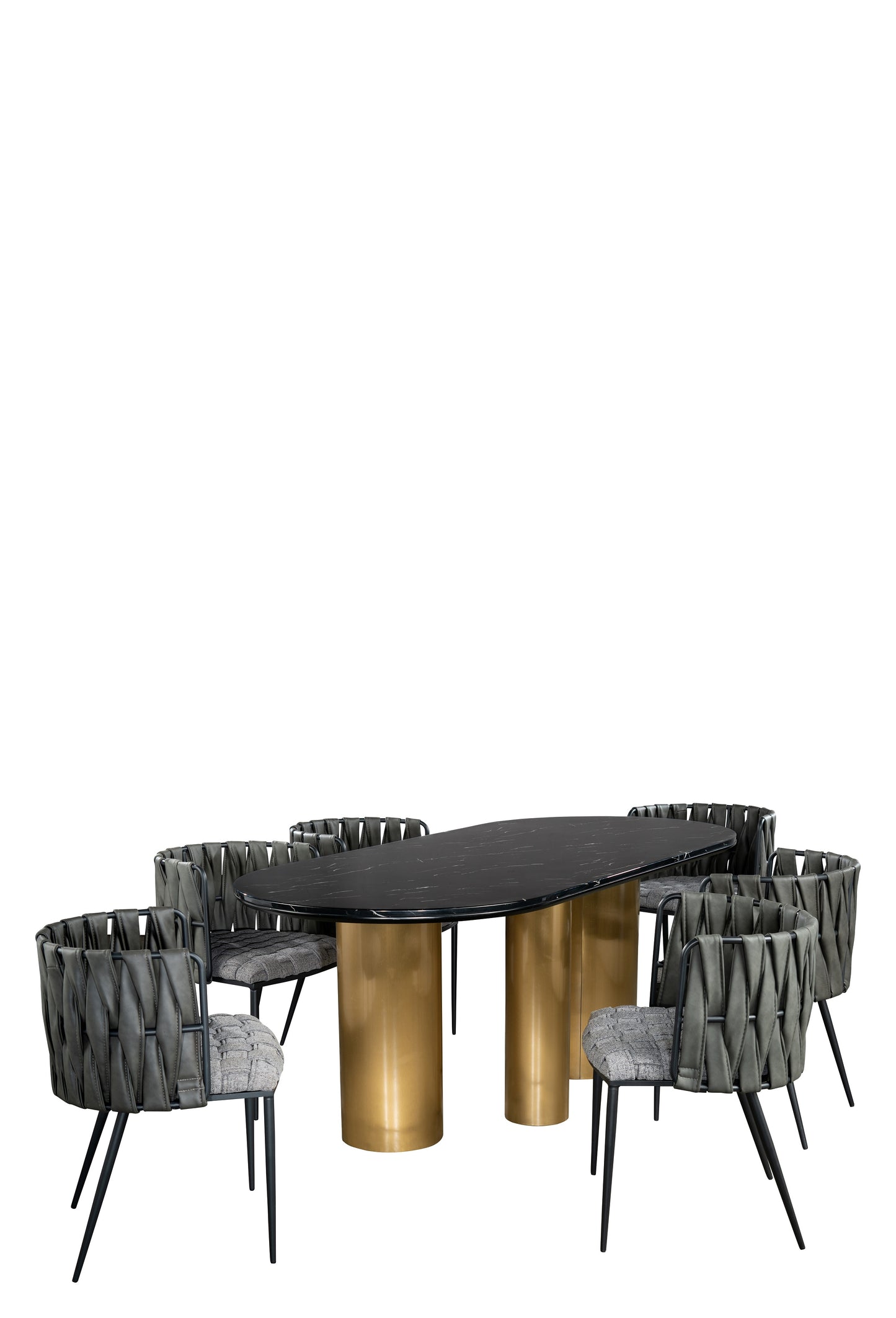 Balmain Marble Top Oval Dining Table for 6 with Gray and Black Chairs