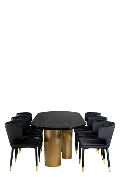 Balmain Marble Top Oval Dining Table for 6 with Black Chairs