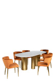 Balmain Stone Top Oval Dining Table for 6 with Orange Chairs