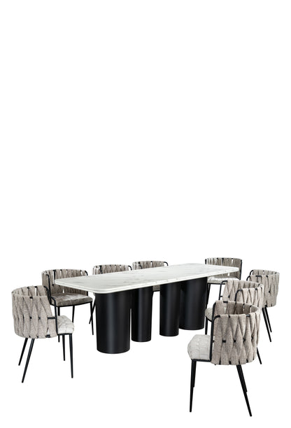 Balmain 92" Marble Top Dining Table for 8 in Black and White