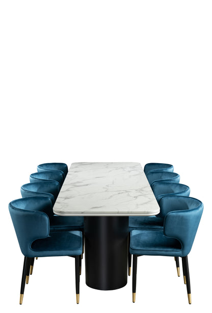 Balmain 92" Marble Top Dining Table for 8 in Black and White