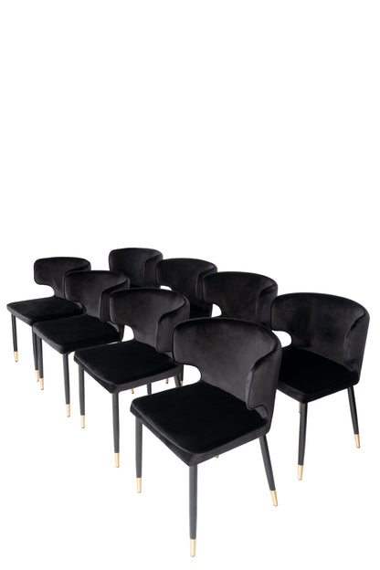 Waterfall Marble Top Dining Set for 8 in Black and Gold
