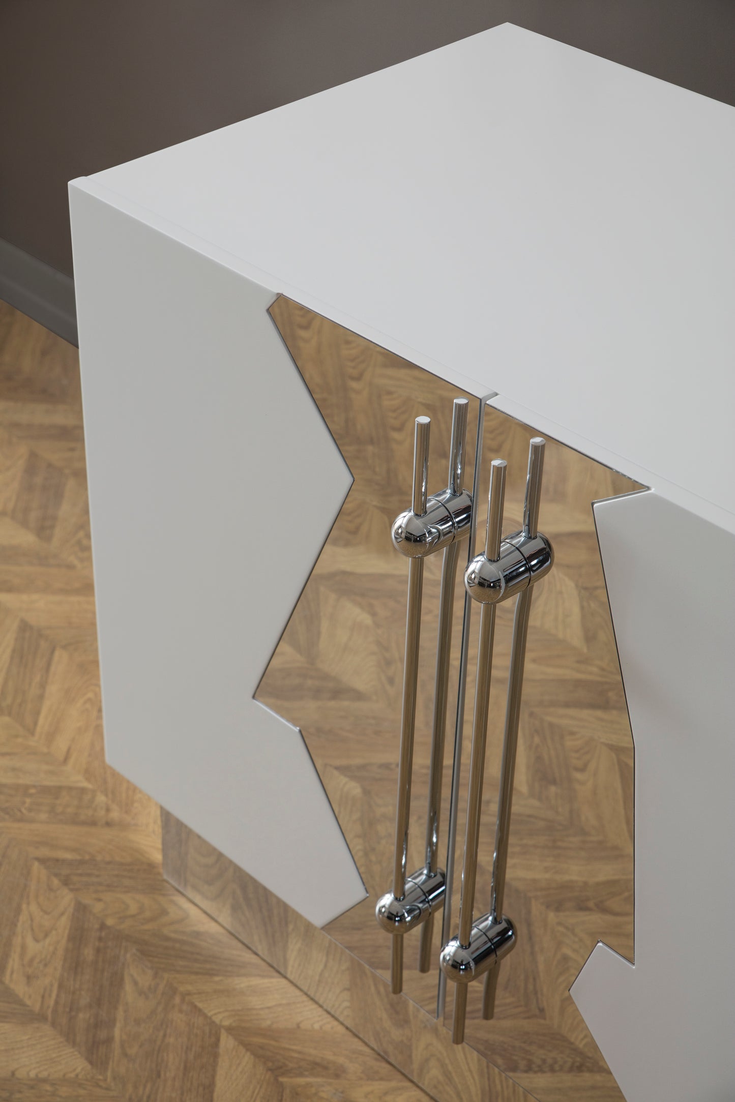 mirrored white sideboard