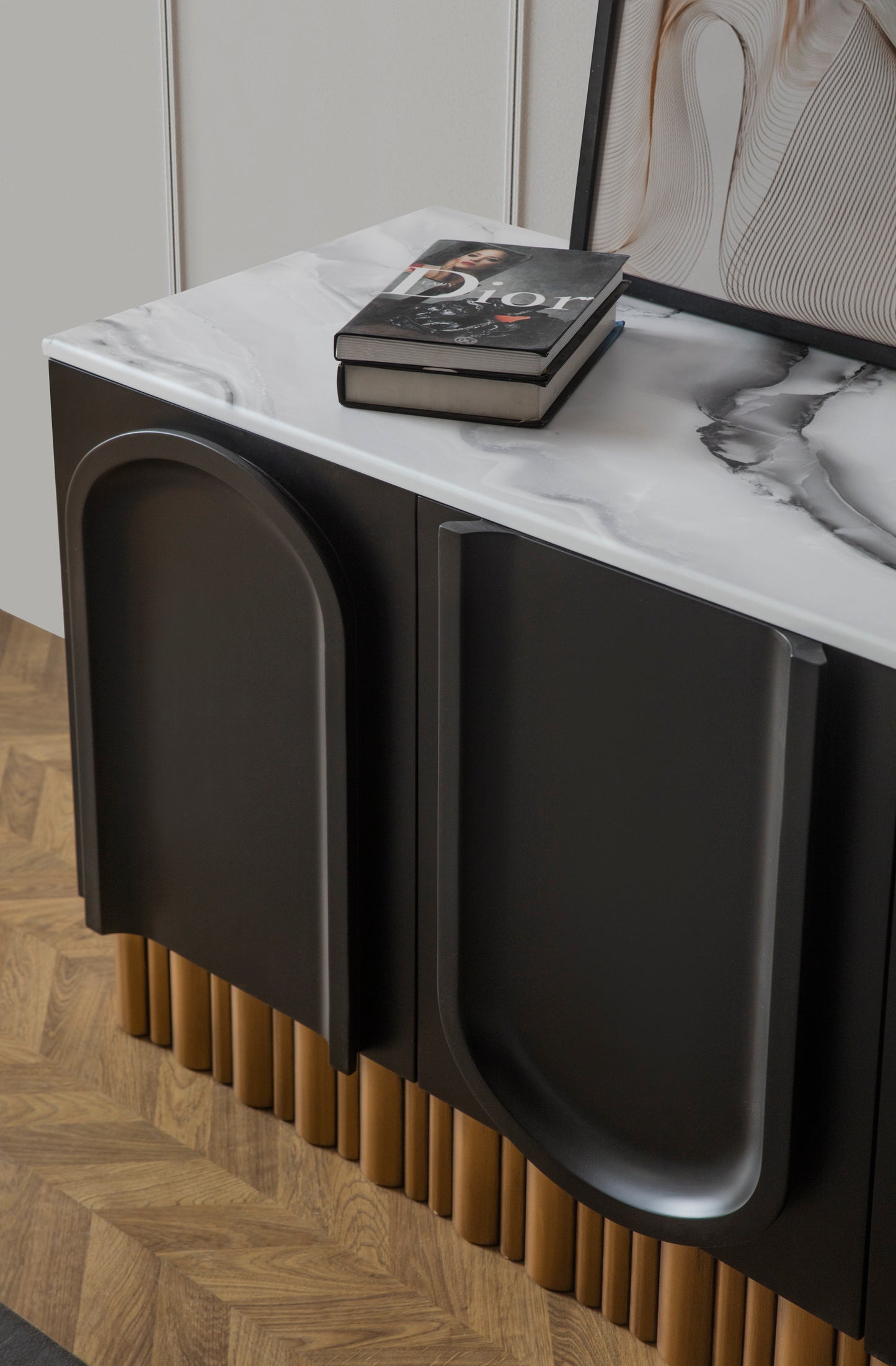 black and gold credenza